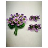Lavendar Flower Bouquet Enamel Brooch & Earrings