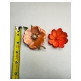 2 Orange Flower Enamel Brooches