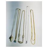 5 Dainty 18' Necklaces-Pearls, Leaf, Turquoise, J