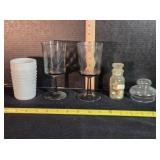 2 Stemmed Tumblers; White Milk Glass Hobnail Glass