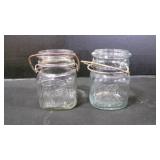 2 Vintage Glass Mason Jars w/Wire Bails NO LIDS