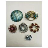 6 Brooches-Blue Rhinestone, Red & Pink Rhinestone,