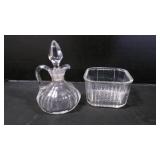Vintage Glass Cruet w/Lid & Embossed Candy Dish