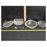 4 clear glass bowls & chromium plated small spoon