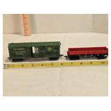 Bachmann flatbed car & Lionel stock car, HO scale