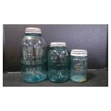 3 Antique Beautiful Atlas Canning Mason Jars w/