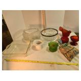 2 Bowls & aquarium rock, Pyrex dish, candle holder
