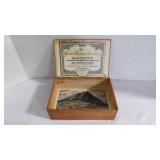 Vintage Wood Tobacco Box w/Metal Hinged Lid