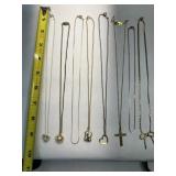 8 Fine Chain Necklaces-longest 20'-Cross, Heart,