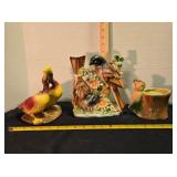 Ceramic birds statue, duck  & cockatoo planters
