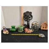 Home collectibles; McCoy planter, Alarm clock