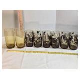 Amber plastic case & 8 glasses