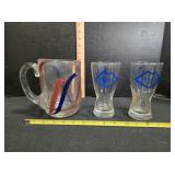 Glass pitcher & 2 beer glasses