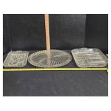 Clear glass cake plate, relish tray, serving tray