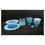 Vintage Fenton Opalescent Hobnail Glass Ware Set