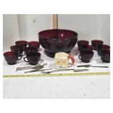 Punch bowl set, Santa mug, tableware, can opener
