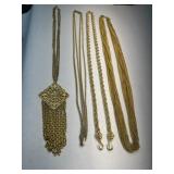 4 Gold tone Vintage Necklaces, multi Strand 30',