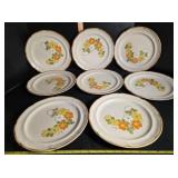 8 Stoneware Dinner Plates, 10 1/2', Handpainted