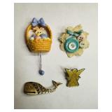 Novelty Pins Brooches-Angel, Whale, Easter Basket