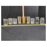 3 tumblers, 2 plastic Old Fashion, 4 canning jars