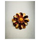 Orange Enamel & Rhinestone Brooch