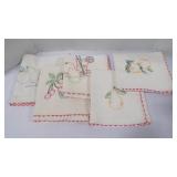 5 Vintage Embroidered Kitchen Linen Cloth Towels