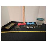 Fishing stringer; ice scrapers; plastic