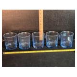 5 Light Blue Glass Tumblers, 3 1/2' tall