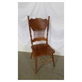 Antique American Pressed-Back Oak Wood Chair