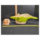 2 Ceramic Planters; Green Conch shell; Bulldog