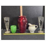 Vase, creamer, light globe, 2 beer glasses