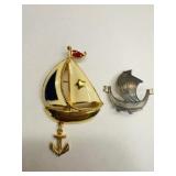 2 Sail Boat Brooches, Enamel & 1 marked 830's-