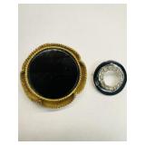 Hattie Carnegie Black Onyx Stone Brooch Gold tone