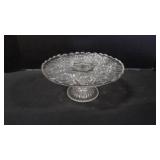 Vintage Floral Etched Glass Footed Cake/Pie Stand
