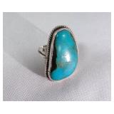 Vintage Elongated Turquoise/Silver Bezel Ring
