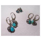 3 Vintage Stone/Bead & Silver/Metal Earrings