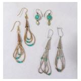 3 Vintage Southwestern Metal Dangle Earrings