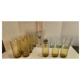 Glasses, 8 amber (7'), 3 blue, 3 amber, beer glass