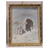 Original oil painting, Buffalo in snow, 17'x23'