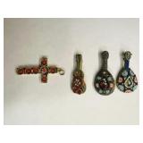Vintage Micro Mosaic Brooches, Lutes Guitars,