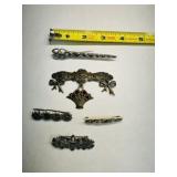 5 Bar Vintage Brooch Pins Brass tone