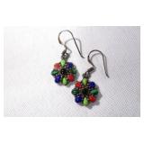 Vintage Southwestern Multi-Stone Silver Earrings
