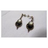 Vintage Black Onyx/MOP Sterling Silver Earrings
