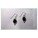 Oval Black Onyx Sterling Silver Cabochon Earrings