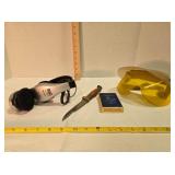 AM/FM headphones, Knife, safety goggles, card deck