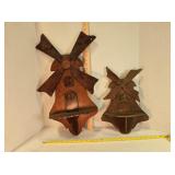 2 Wooden windmills, wall décor