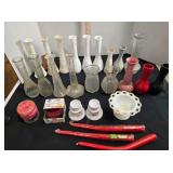 Stem vases, egg holders, 2 air freshners, 3 tapers
