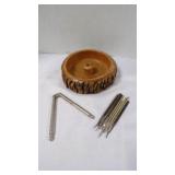 Vintage Tree Bark Bowl, Metal Nut Cracker & Picks