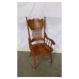 Antique American Press-Back Oak Captain's Armchair