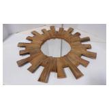 Rustic Wood Sunburst Geometric Wall Mirror